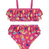 UPF 50 Girls Fruit Ruffle Two-Piece Swimsuit, Pink - Two Pieces - 2 - thumbnail