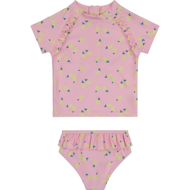 UPF 50 Girls Lemon Swim Suit, Pink - Two Pieces - 2