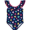 UPF 50 Girls Heart Bow Back Swimsuit, Navy - One Pieces - 2