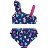 UPF 50 Girls Heart Two-Piece Ruffle Swimsuit, Navy - Two Pieces - 2