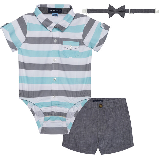 Baby 3-Piece Sunny Day Set, Blue & Grey Stripe