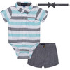 Baby 3-Piece Sunny Day Set, Blue & Grey Stripe - Mixed Apparel Set - 1 - thumbnail