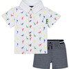 Baby Printed Button Down Set, White Dino - Mixed Apparel Set - 1 - thumbnail
