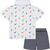 Baby Printed Button Down Set, White Dino - Mixed Apparel Set - 2