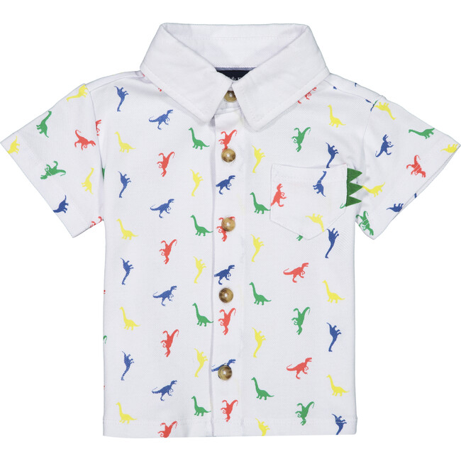 Baby Printed Button Down Set, White Dino - Mixed Apparel Set - 3