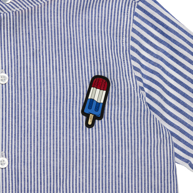 Knit Button Down with Popsicle Patch, Blue Stripe - Shirts - 3