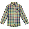 Knit Button Down Shirt, Yellow & Green Plaid - Shirts - 1 - thumbnail