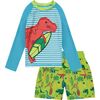 UPF 50 Dino Rashguard Set, Aqua - Rash Guards - 1 - thumbnail