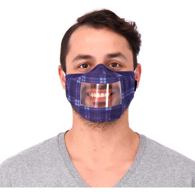 Adult 3-Pack Peek-Through Masks, Navy Plaid