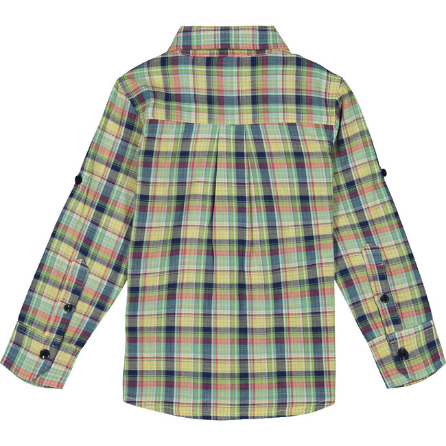 Knit Button Down Shirt, Yellow & Green Plaid - Shirts - 2