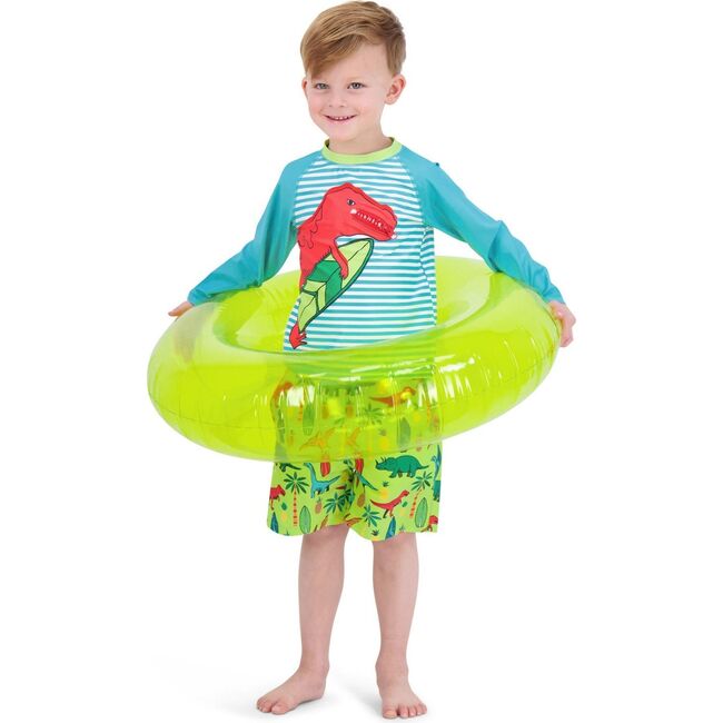 UPF 50 Dino Rashguard Set, Aqua - Rash Guards - 5