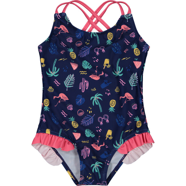 Neon Summer Vibes Swimsuit, Navy - Andy & Evan Swim | Maisonette