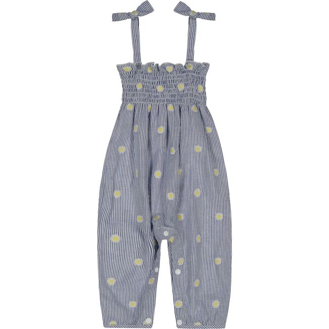 Baby Seersucker Floral Embroidery Romper, Blue - Rompers - 1