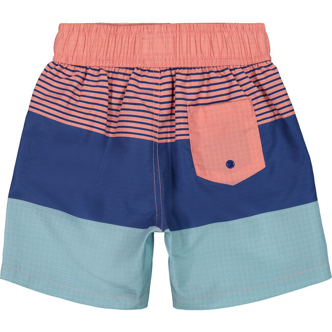 Colorblocked Swim Trunk, Coral Stripe - Swim Trunks - 2