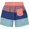 Colorblocked Swim Trunk, Coral Stripe - Swim Trunks - 2