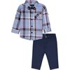 Baby Plaid Button Down Shirt 3-Piece Set, Light Blue - Mixed Apparel Set - 1 - thumbnail