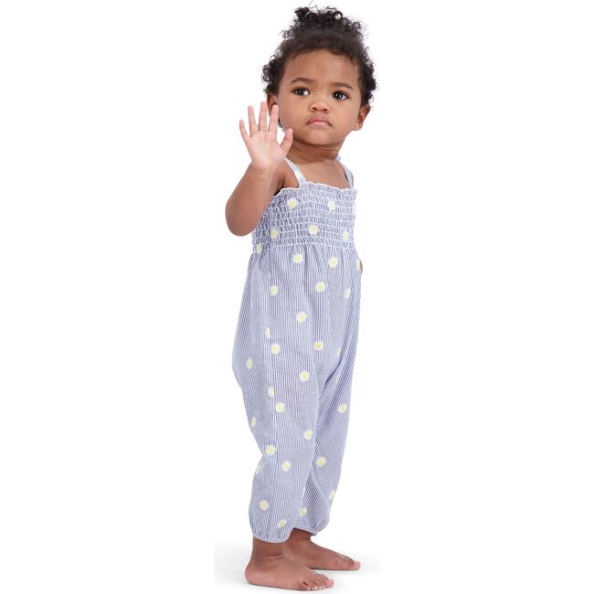 Baby Seersucker Floral Embroidery Romper, Blue - Rompers - 3