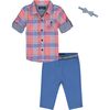 Baby Check Button Down Shirt Set, Coral - Mixed Apparel Set - 1 - thumbnail