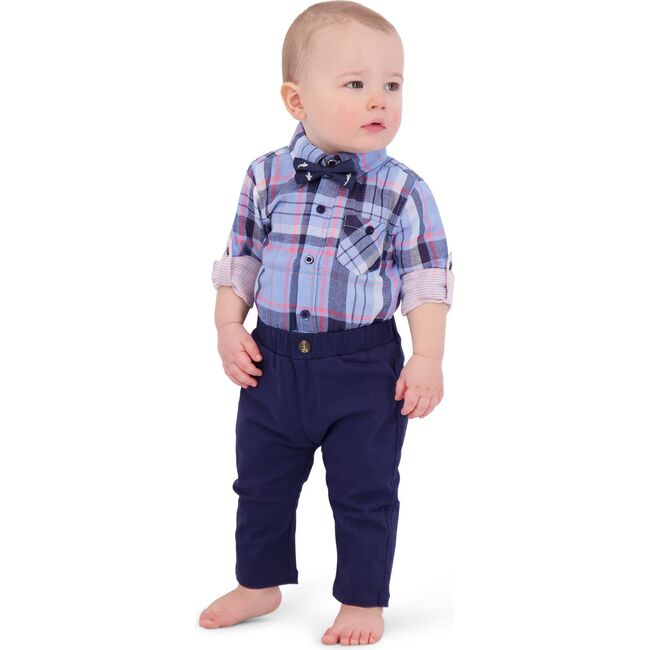 Baby Plaid Button Down Shirt 3-Piece Set, Light Blue - Mixed Apparel Set - 4