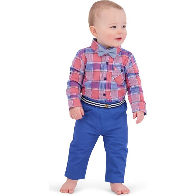 Baby Check Button Down Shirt Set, Coral - Mixed Apparel Set - 2