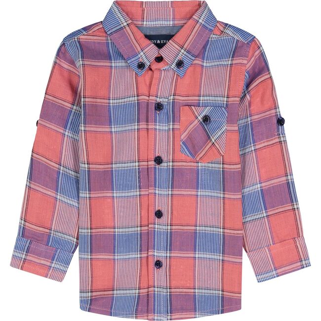 Baby Check Button Down Shirt Set, Coral - Mixed Apparel Set - 3