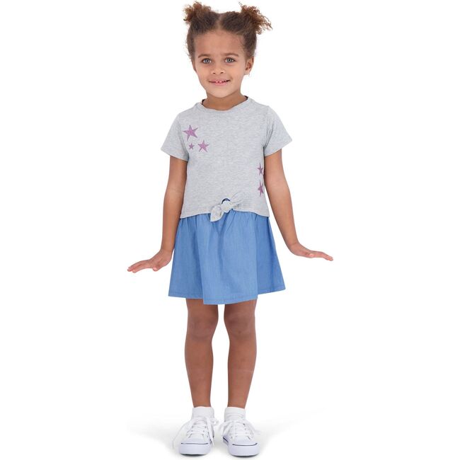 Two-Fer Tie Front Star Dress, Grey - Dresses - 2