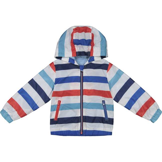 Baby Water Resistant Windbreaker, Blue Stripes - Raincoats - 1