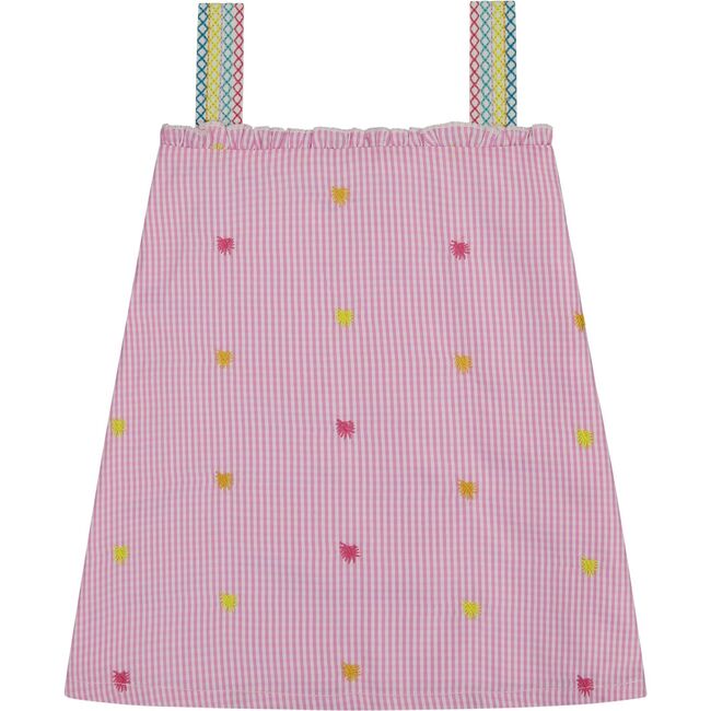 Gingham Embroidered Dress, Pink Ombre - Dresses - 2