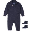 Shawl Collar Onesie & Booties, Navy - Onesies - 1 - thumbnail