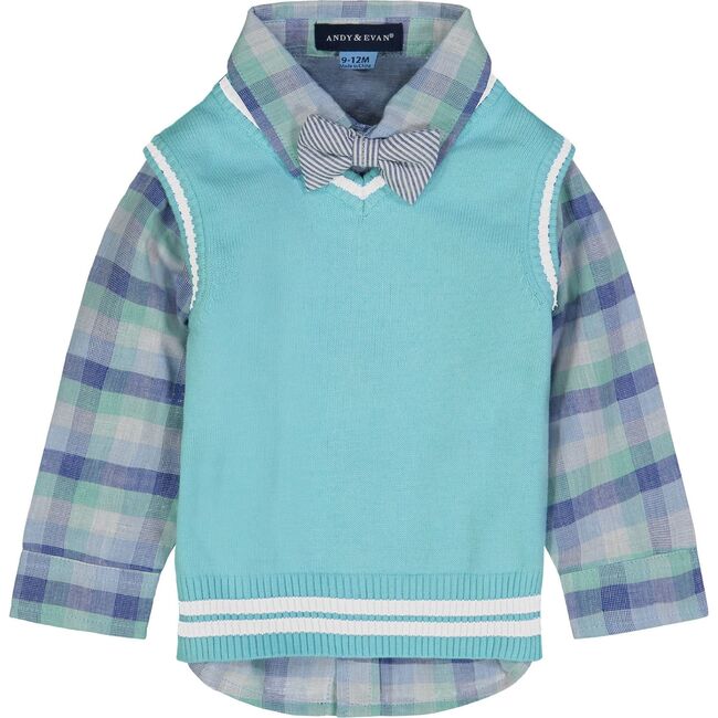 Baby Mint Sweater Vest Set, Aqua - Mixed Apparel Set - 3