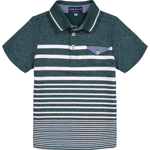 Striped Short Sleeve Polo, Aqua - Andy & Evan Tops | Maisonette
