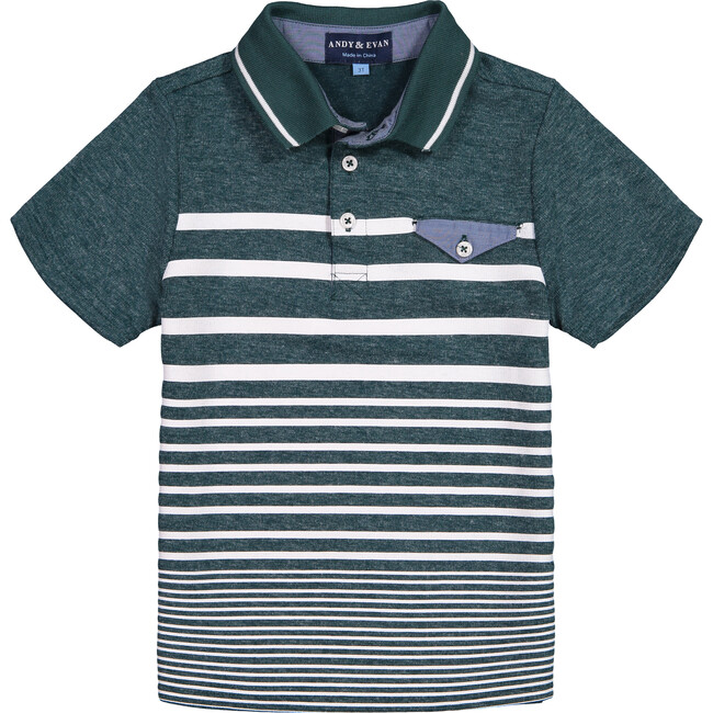 Striped Short Sleeve Polo, Aqua - Polo Shirts - 1