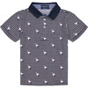 Spaceship Printed Short Sleeve Polo, Navy - Polo Shirts - 1 - thumbnail