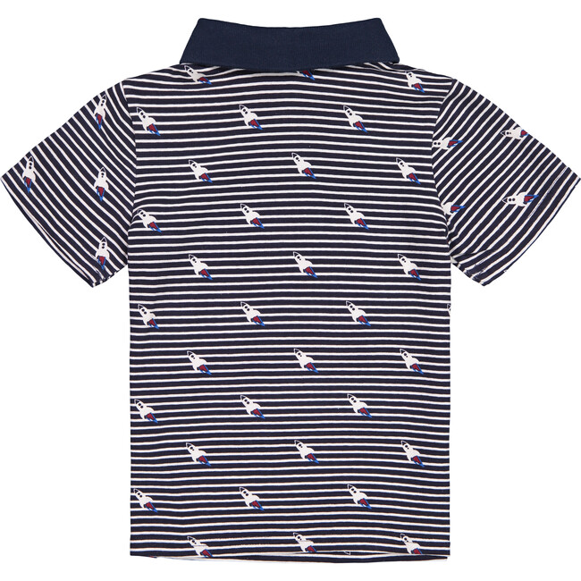 Spaceship Printed Short Sleeve Polo, Navy - Polo Shirts - 2