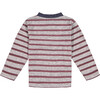 Striped Long Sleeve Henley, Dark Red & Grey - Tees - 2