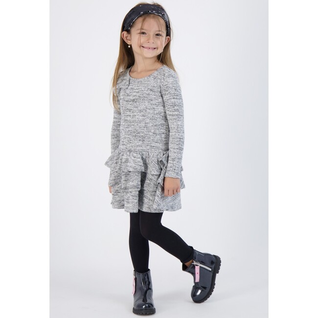 Long Sleeve Ruffle Dress, Grey - Dresses - 2