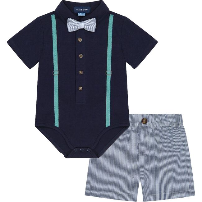Babys Seersucker Shirtzie Set, Navy - Mixed Apparel Set - 1