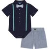 Babys Seersucker Shirtzie Set, Navy - Mixed Apparel Set - 1 - thumbnail