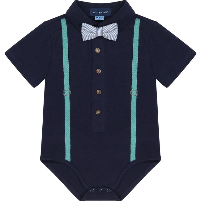 Babys Seersucker Shirtzie Set, Navy - Mixed Apparel Set - 3