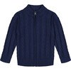 Zip Up Cable Sweater, Navy - Sweaters - 1 - thumbnail