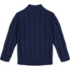 Zip Up Cable Sweater, Navy - Sweaters - 2