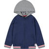 Boys Brushed Twill Hooded Bomber, Light Blue - Jackets - 1 - thumbnail