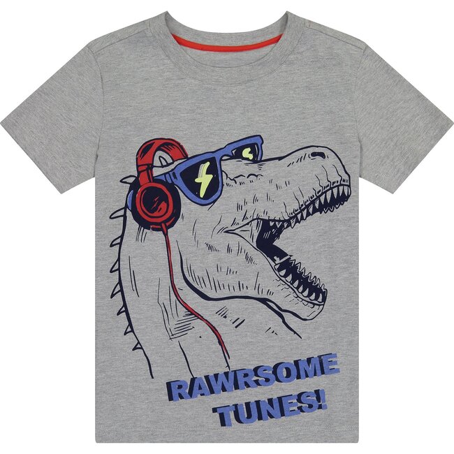 Dino Graphic Short Sleeve T-shirt, Grey - Tees - 1