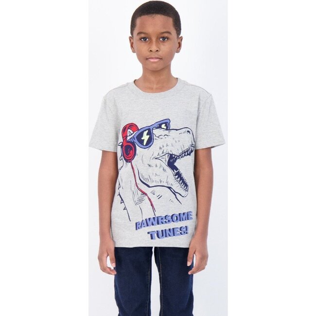 Dino Graphic Short Sleeve T-shirt, Grey - Tees - 4