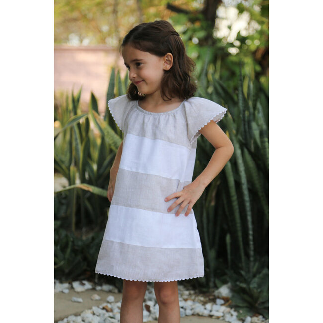 Madeline Girl Dress, White/Oatmeal - Dresses - 2