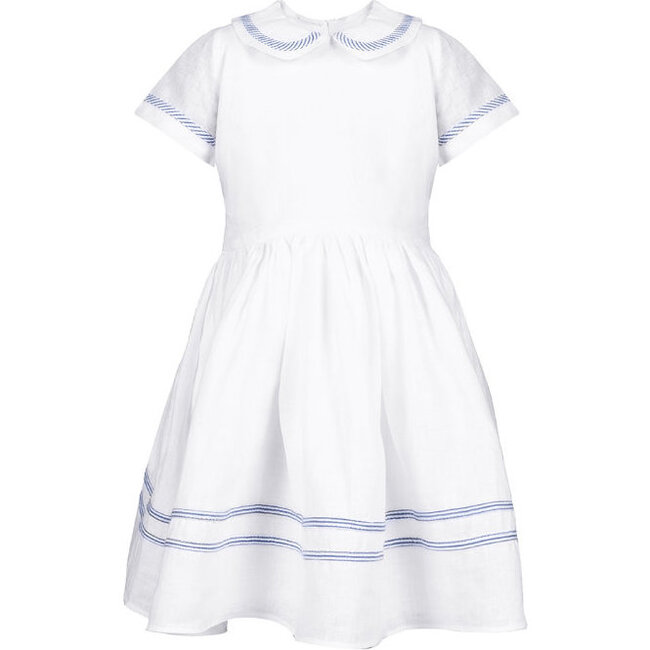 Odette Girls Dress, White with Navy Stripes - Dresses - 1