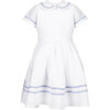 Odette Girls Dress, White with Navy Stripes - Dresses - 1 - thumbnail