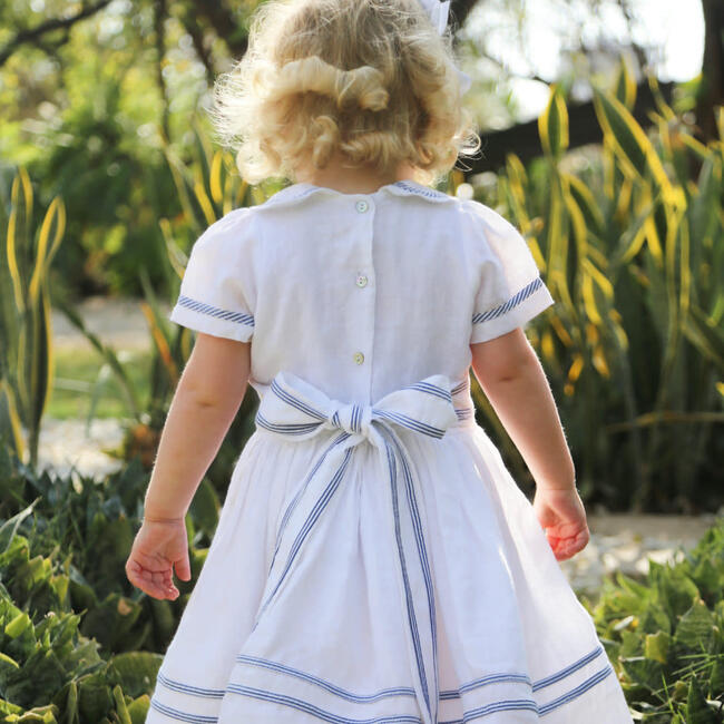 Odette Girls Dress, White with Navy Stripes - Dresses - 3