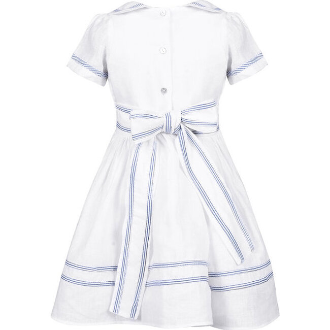 Odette Girls Dress, White with Navy Stripes - Dresses - 5