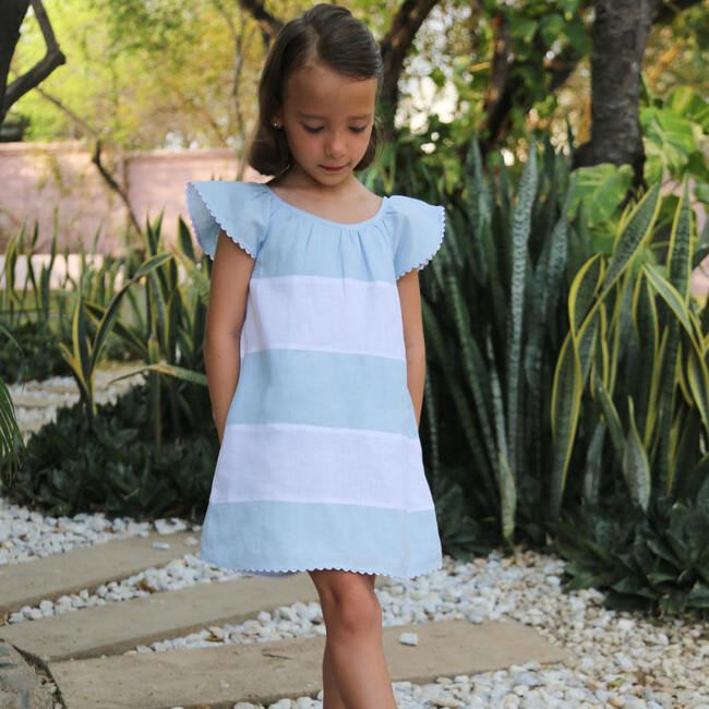 Madeline Girls Dress, Baby Blue & White - Dresses - 2